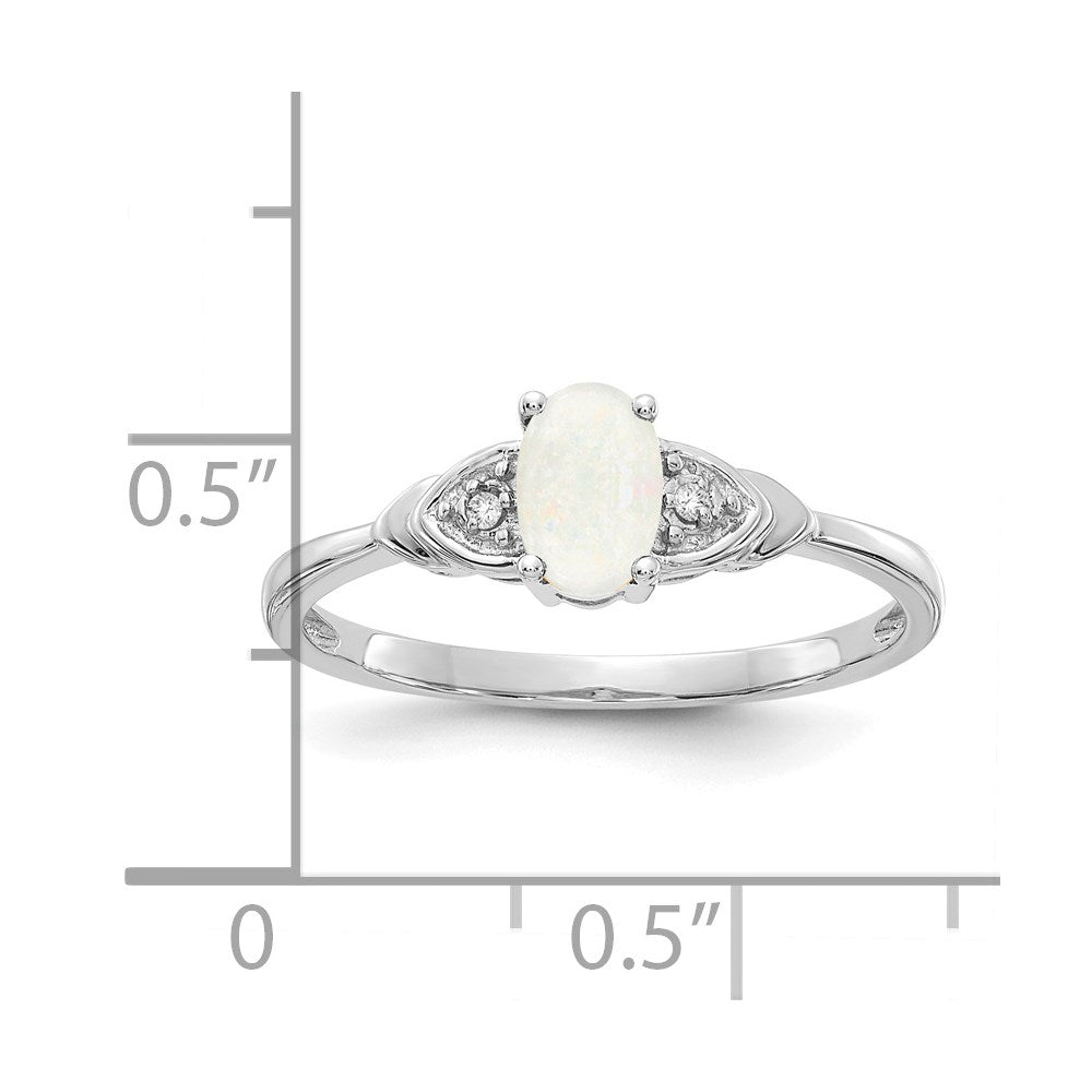 14k White Gold 6x4 Oval October/Opal and Diamond Ring
