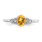 14k White Gold 6x4 Oval November/Citrine and Diamond Ring