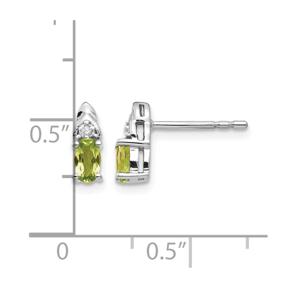 14k White Gold 5x3 Oval August/Peridot and Diamond Post Earrings