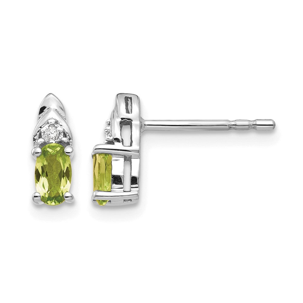 14k White Gold 5x3 Oval August/Peridot and Diamond Post Earrings
