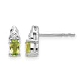 14k White Gold 5x3 Oval August/Peridot and Diamond Post Earrings