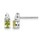 14k White Gold 5x3 Oval August/Peridot and Diamond Post Earrings