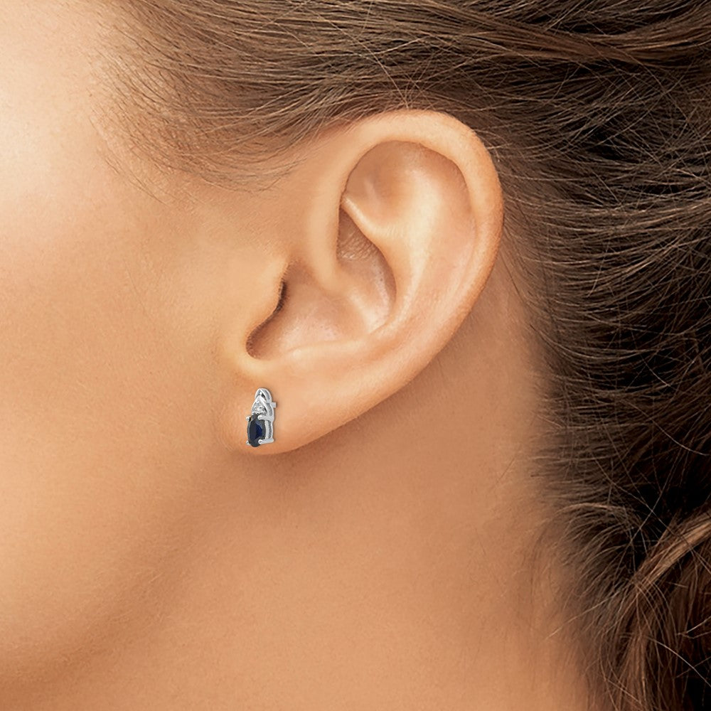 14k White Gold 5x3 Oval September/Sapphire and Diamond Post Earrings