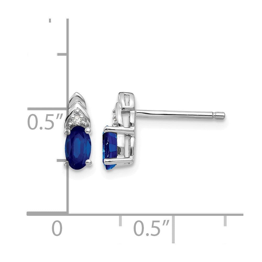 14k White Gold 5x3 Oval September/Sapphire and Diamond Post Earrings