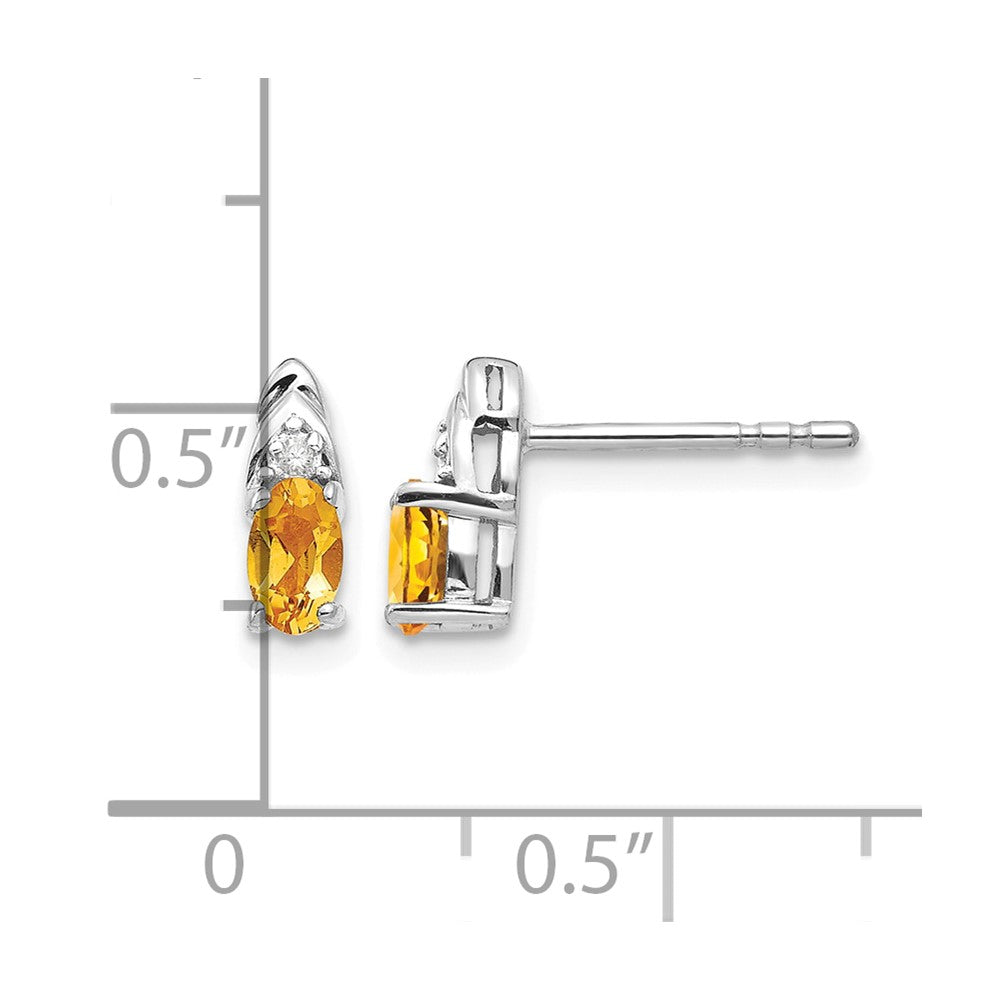 14k White Gold 5x3 Oval November/Citrine and Diamond Post Earrings