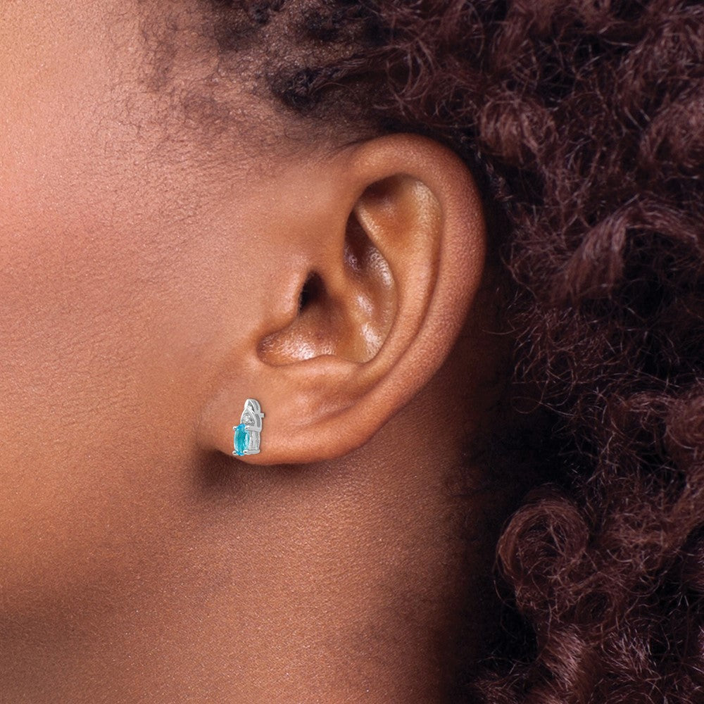 14k White Gold 5x3 Oval December/Blue Topaz and Diamond Post Earrings