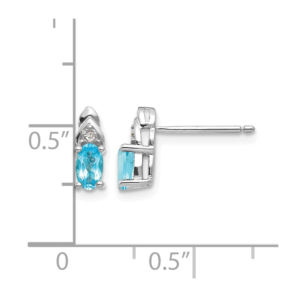 14k White Gold 5x3 Oval December/Blue Topaz and Diamond Post Earrings