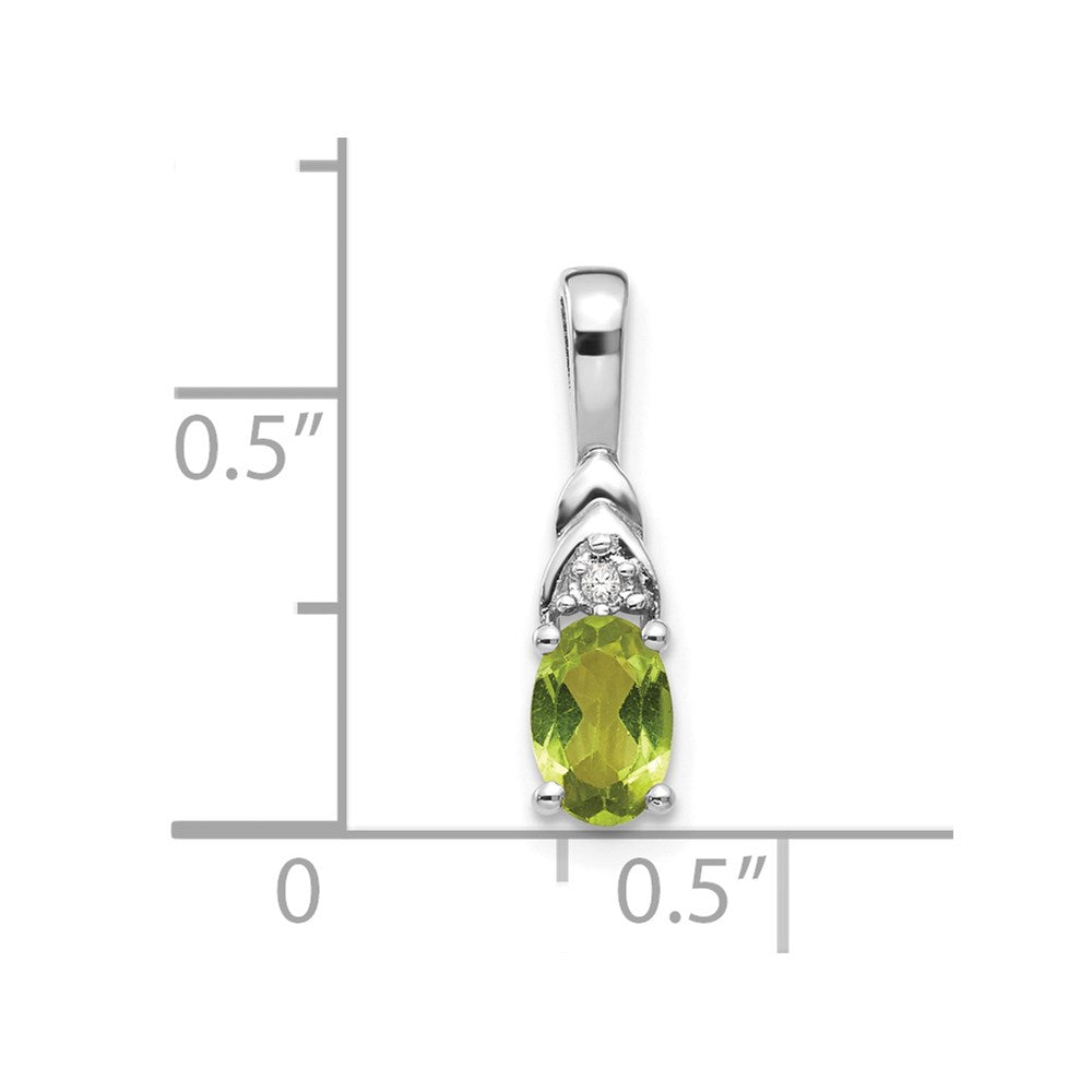 14k White Gold 6x4 Oval August/Peridot and Diamond Pendant
