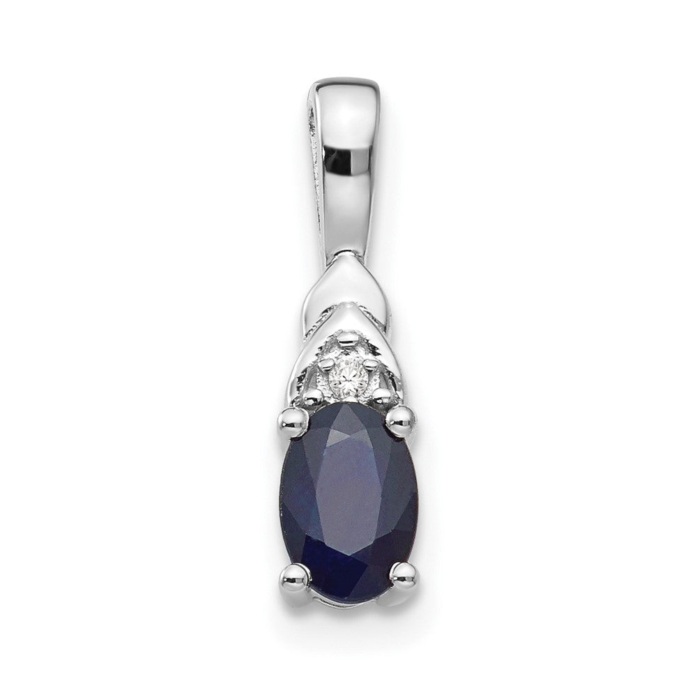 14k White Gold 6x4 Oval September/Sapphire and Diamond Pendant