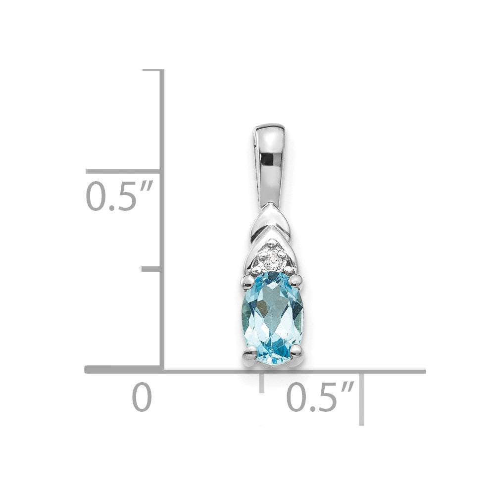 14k White Gold 6x4 Oval December/Blue Topaz and Diamond Pendant
