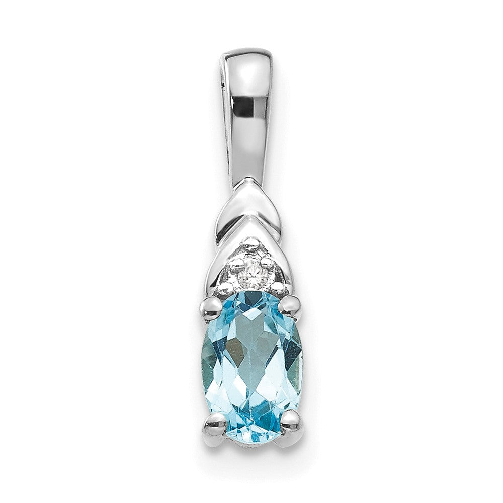 14k White Gold 6x4 Oval December/Blue Topaz and Diamond Pendant