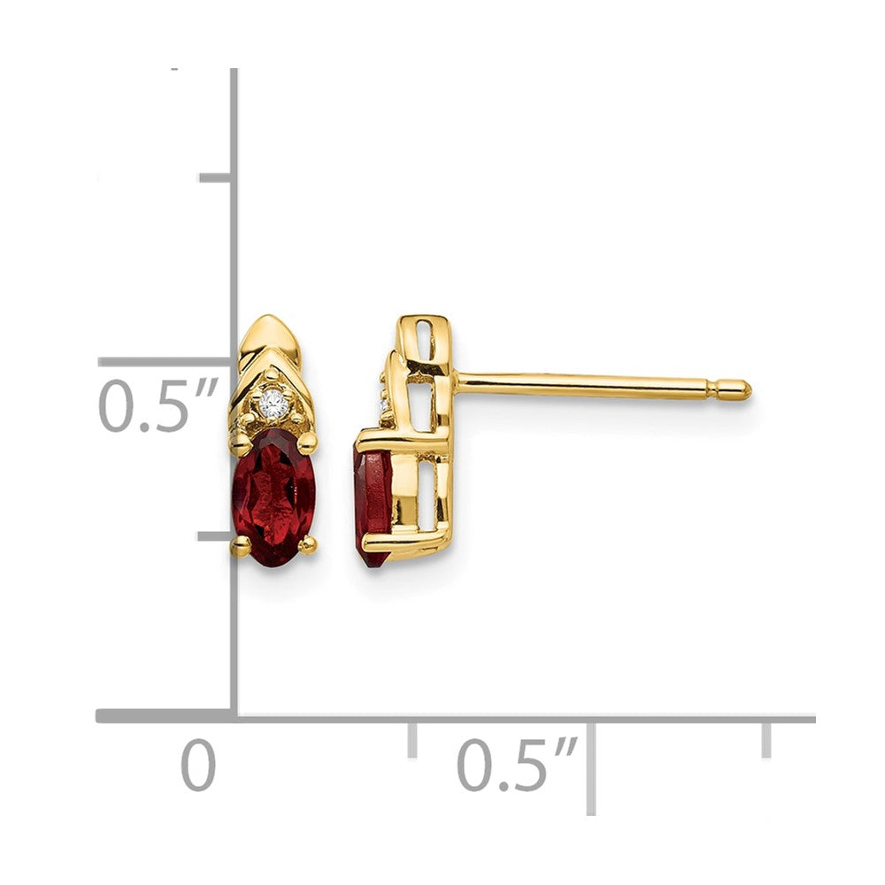 14k 5x3 Oval January/Garnet and Diamond Post Earrings