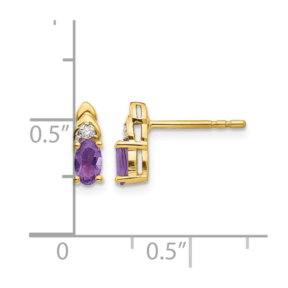 14k 5x3 Oval February/Amethyst and Diamond Post Earrings