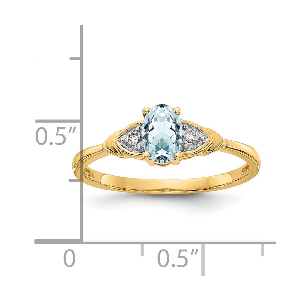 14k 6x4 Oval March/Aquamarine and Diamond Ring