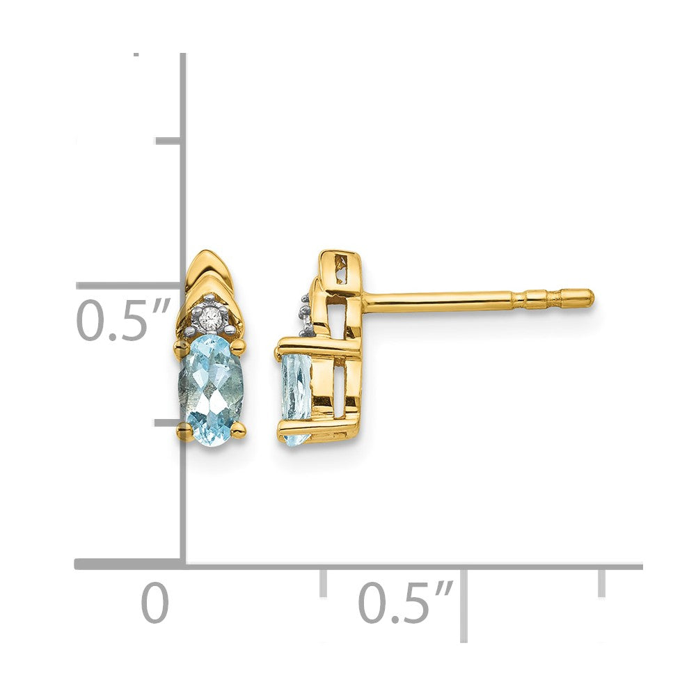14k 5x3 Oval March/Aquamarine and Diamond Post Earrings