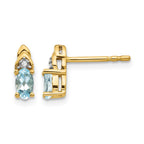 14k 5x3 Oval March/Aquamarine and Diamond Post Earrings