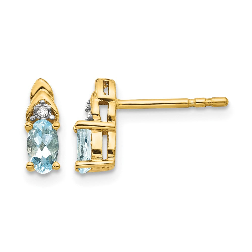 14k 5x3 Oval March/Aquamarine and Diamond Post Earrings