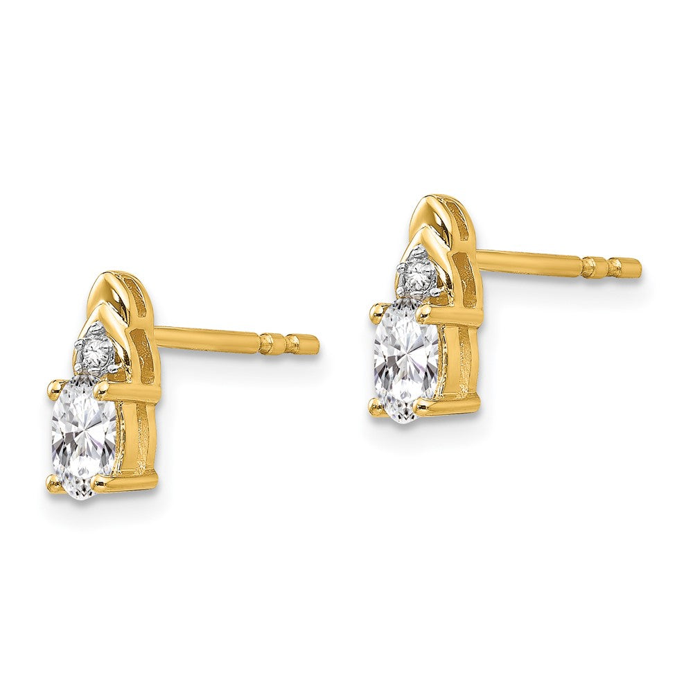 14k 5x3 Oval April/White Topaz and Diamond Post Earrings
