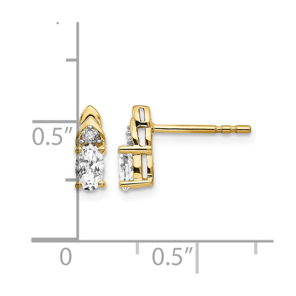 14k 5x3 Oval April/White Topaz and Diamond Post Earrings