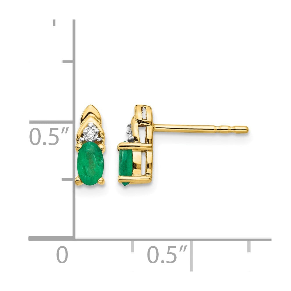 14k 5x3 Oval May/Emerald and Diamond Post Earrings