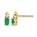14k 5x3 Oval May/Emerald and Diamond Post Earrings