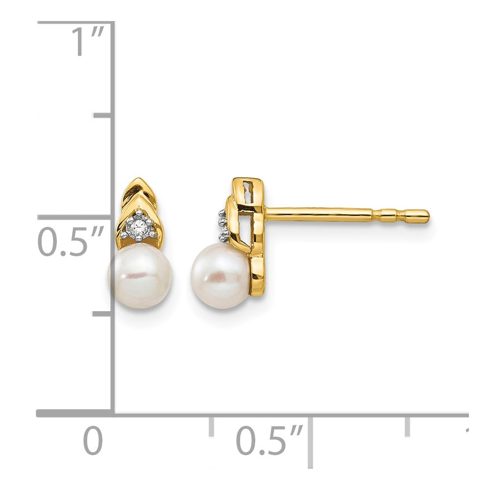 14k 4.5mm June/Freshwater Cultured Pearl and Diamond Post Earrings