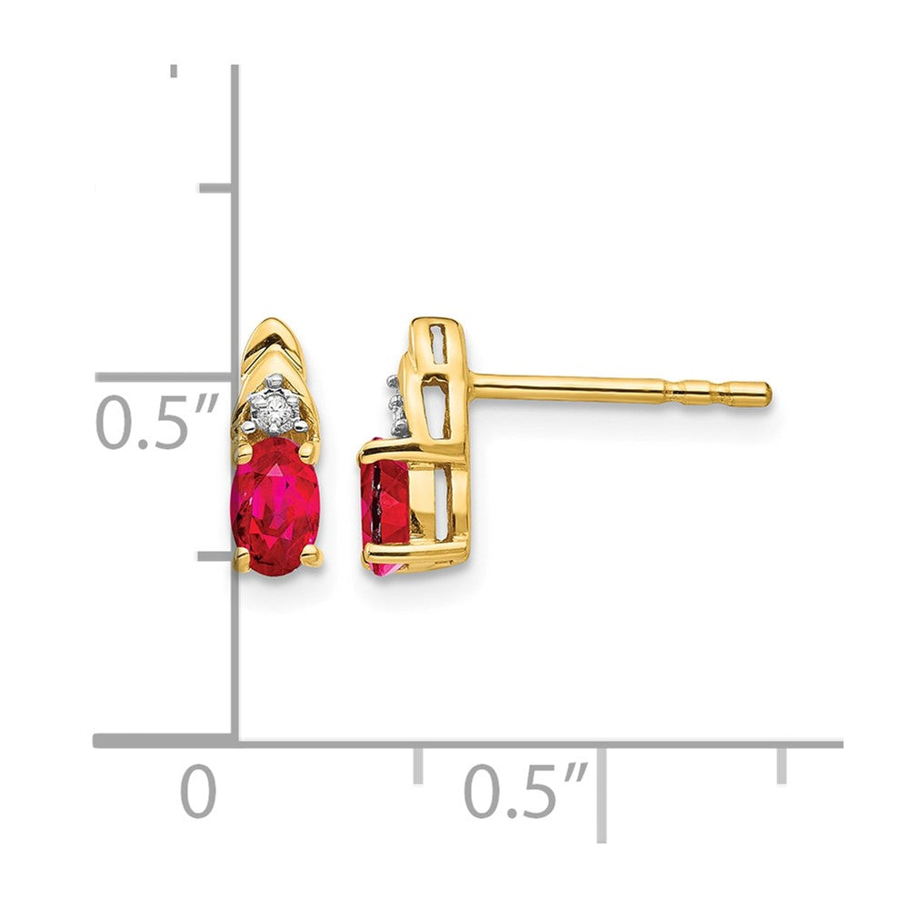 14k 5x3 Oval July/Ruby and Diamond Post Earrings