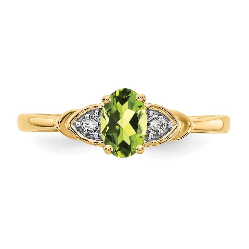 14k 6x4 Oval August/Peridot and Diamond Ring