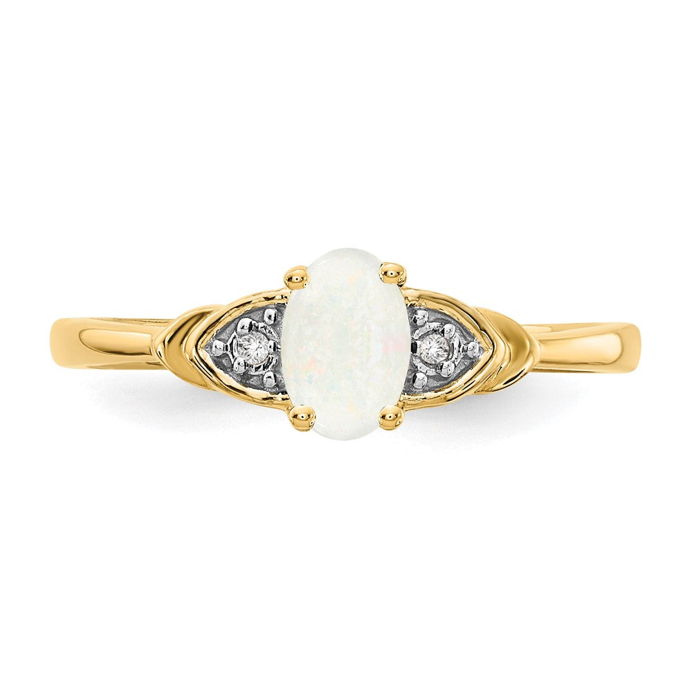 14k 6x4 Oval October/Opal and Diamond Ring