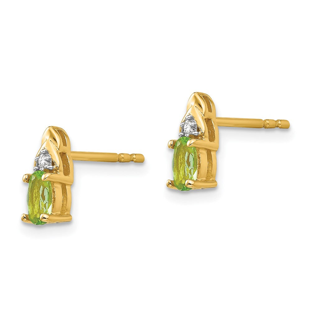 14k 5x3 Oval August/Peridot and Diamond Post Earrings