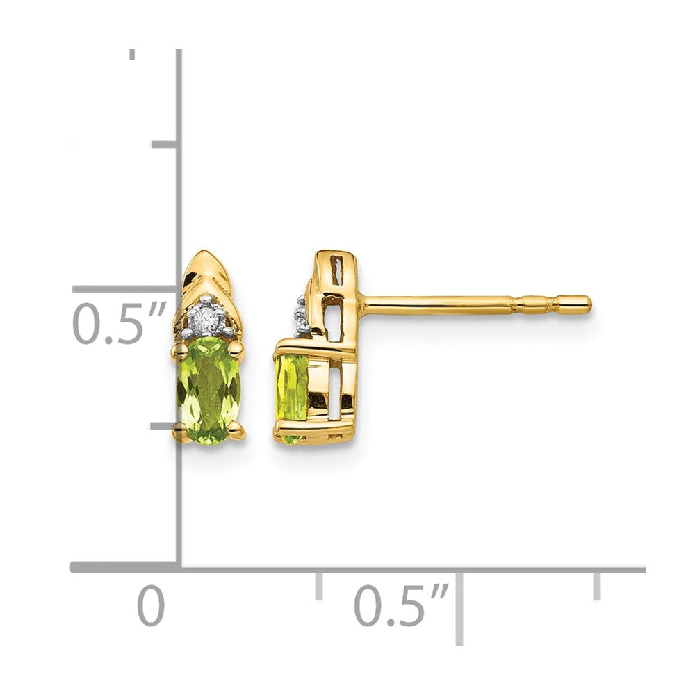 14k 5x3 Oval August/Peridot and Diamond Post Earrings