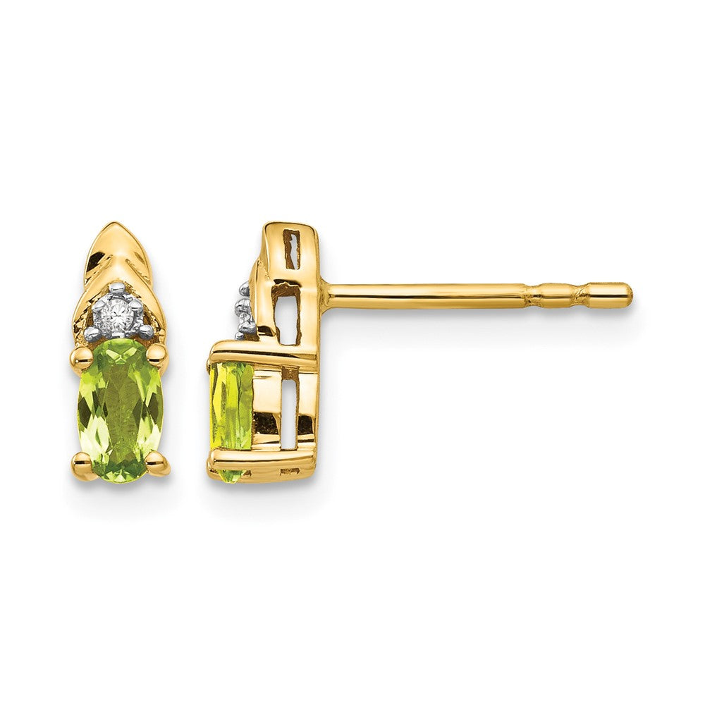 14k 5x3 Oval August/Peridot and Diamond Post Earrings