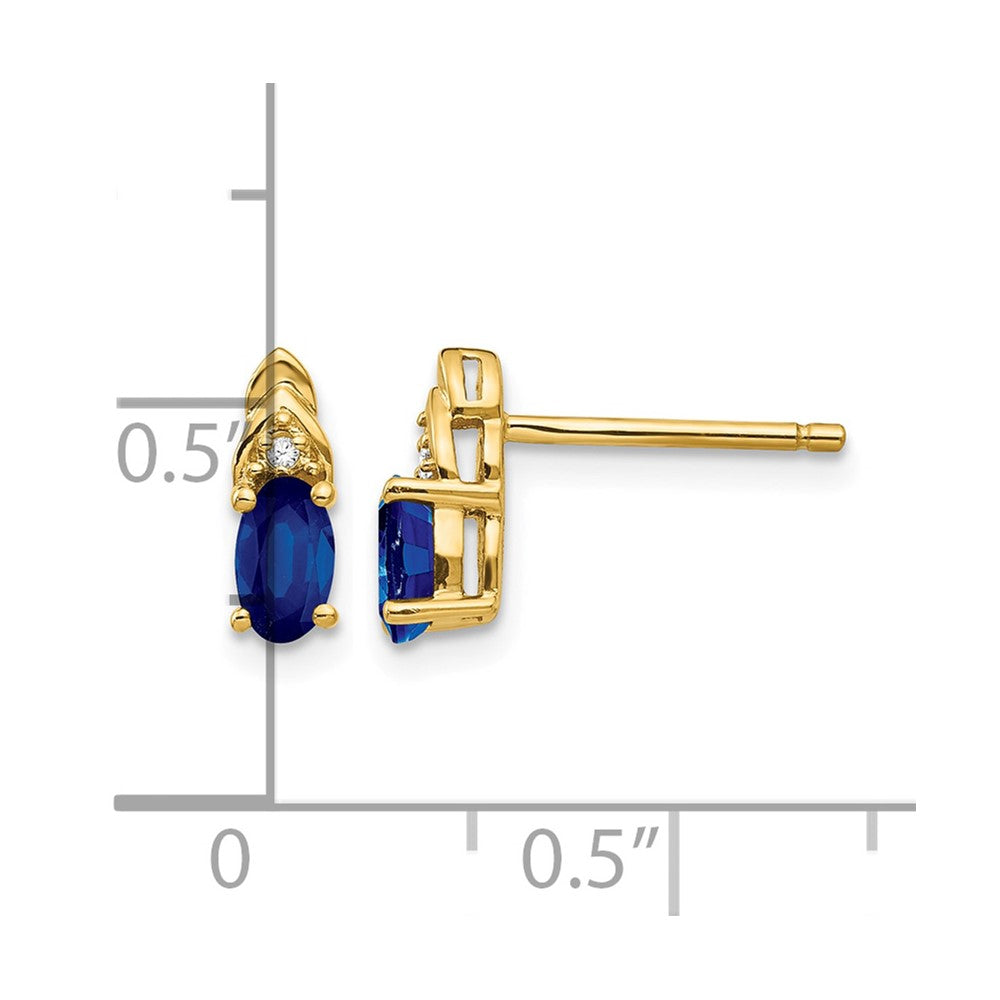 14k 5x3 Oval September/Sapphire and Diamond Post Earrings