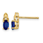 14k 5x3 Oval September/Sapphire and Diamond Post Earrings