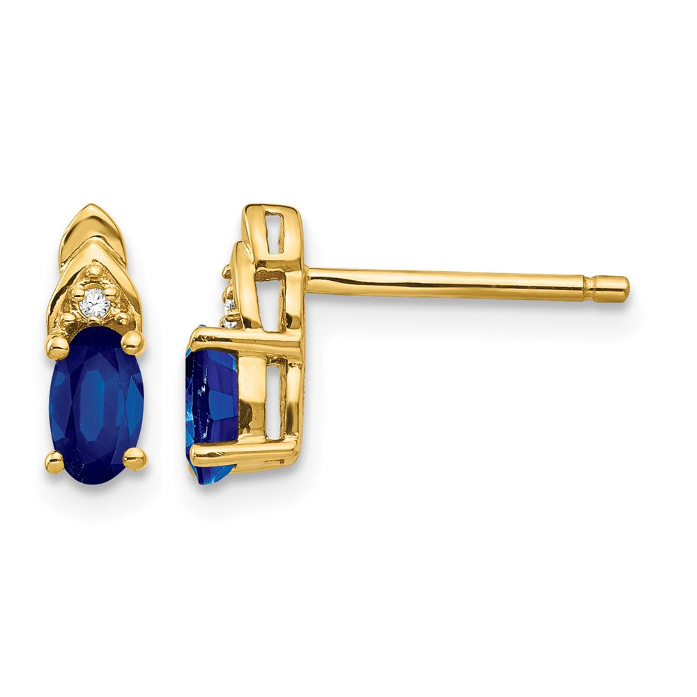 14k 5x3 Oval September/Sapphire and Diamond Post Earrings