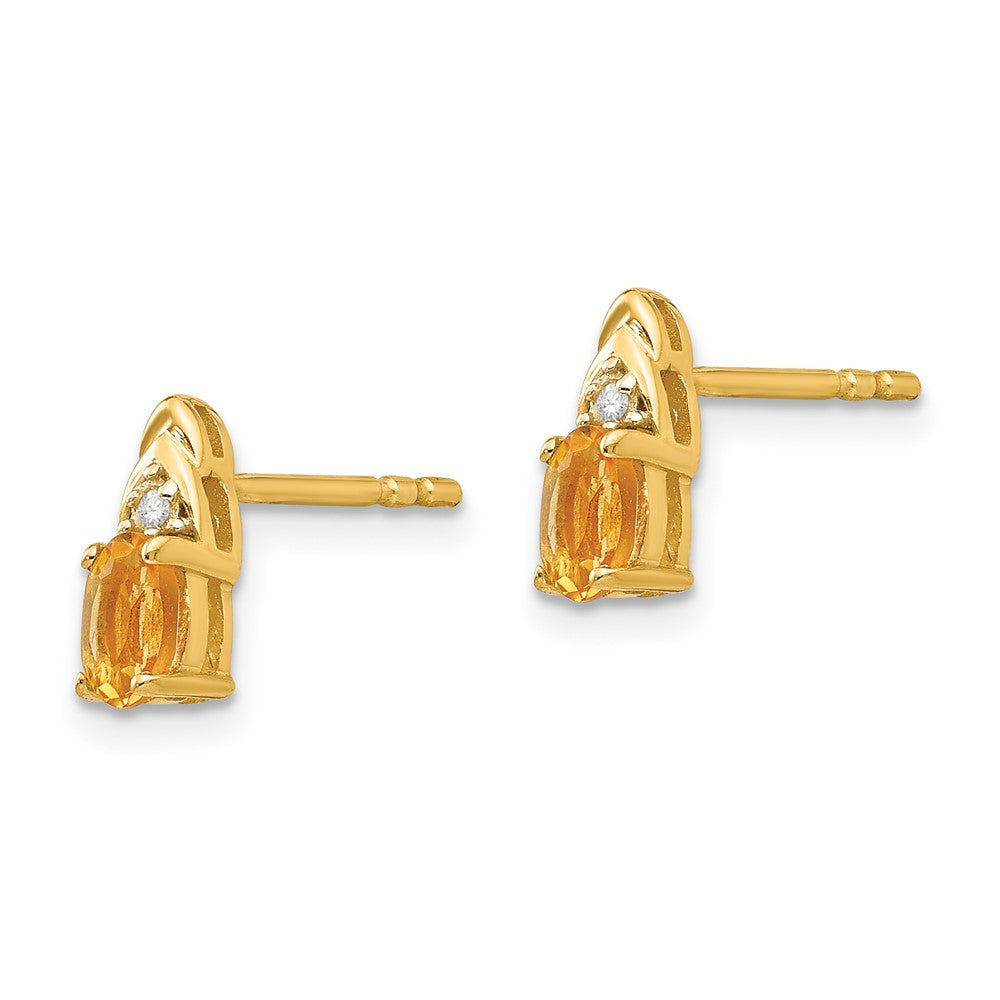 14k 5x3 Oval November/Citrine and Diamond Post Earrings