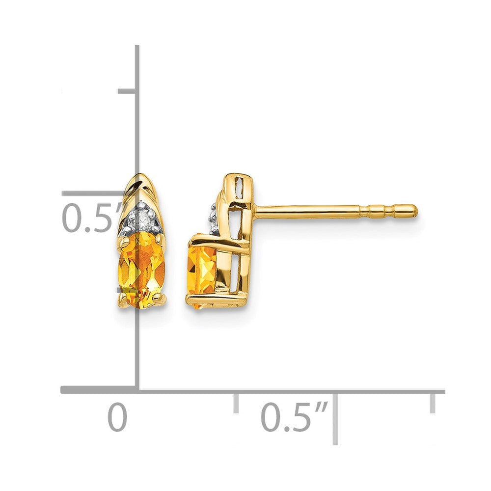 14k 5x3 Oval November/Citrine and Diamond Post Earrings