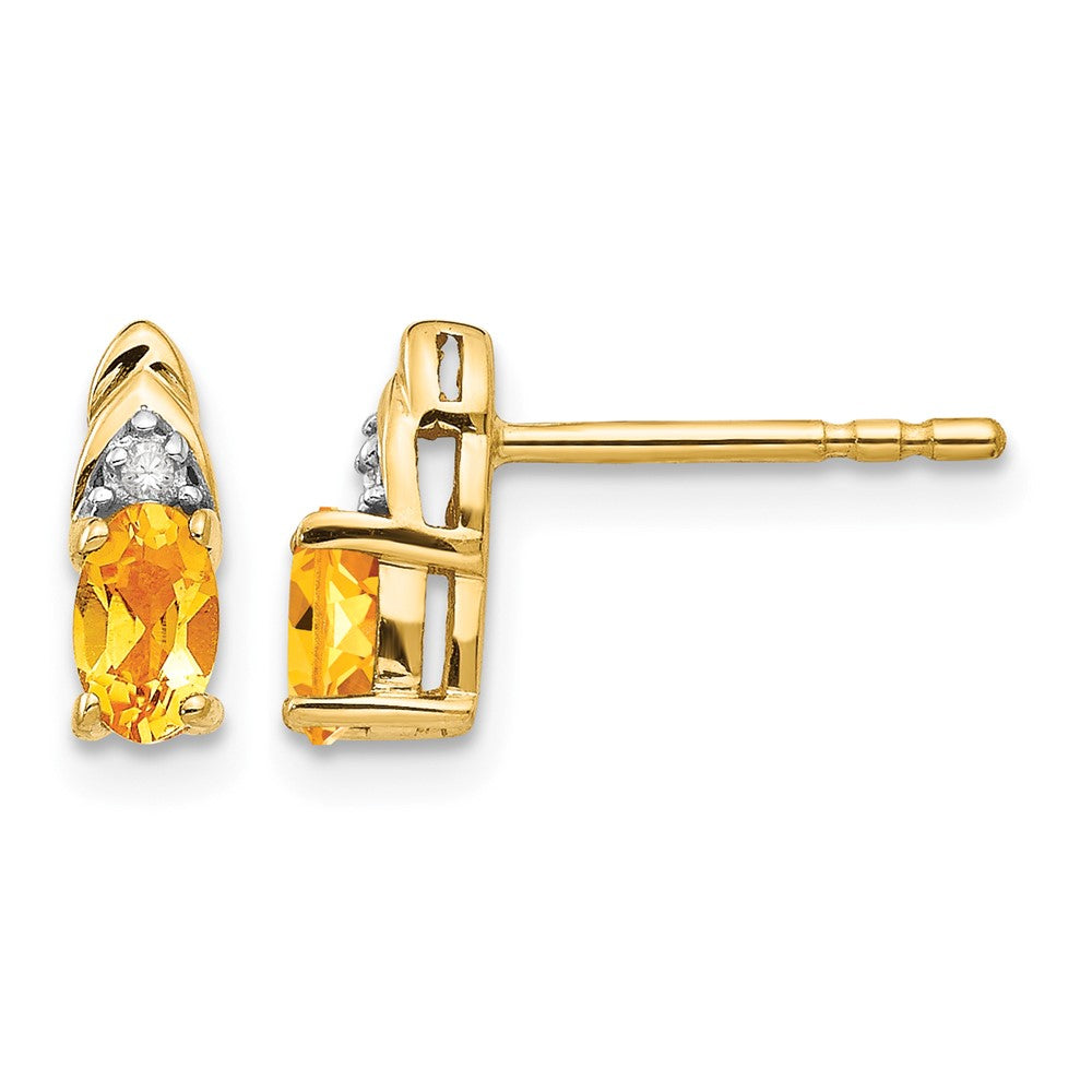 14k 5x3 Oval November/Citrine and Diamond Post Earrings