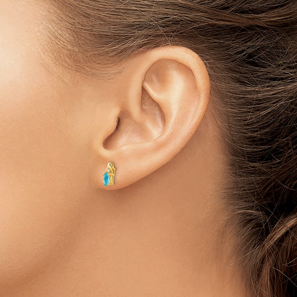 14k 5x3 Oval December/Blue Topaz and Diamond Post Earrings
