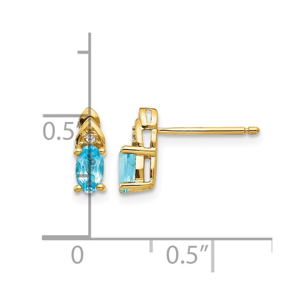 14k 5x3 Oval December/Blue Topaz and Diamond Post Earrings