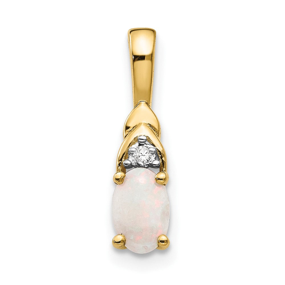 14k 6x4 Oval October/Opal and Diamond Pendant