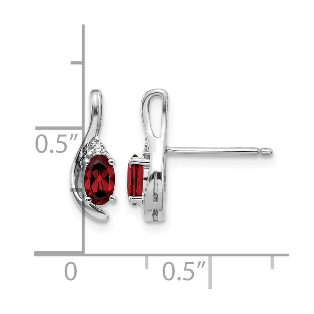 14k White Gold 5x3 Oval January/Garnet and Diamond Post Earrings
