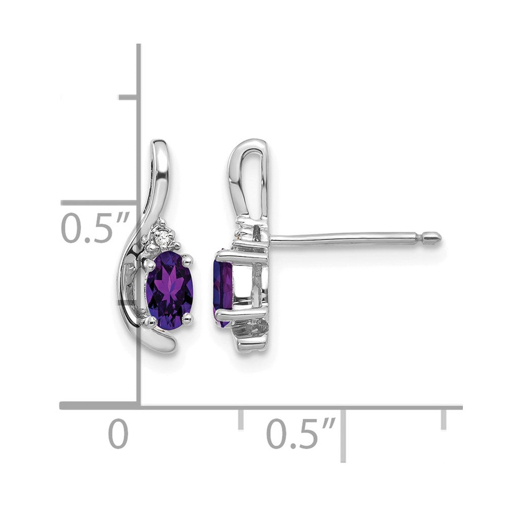 14k White Gold 5x3 Oval February/Amethyst and Diamond Post Earrings