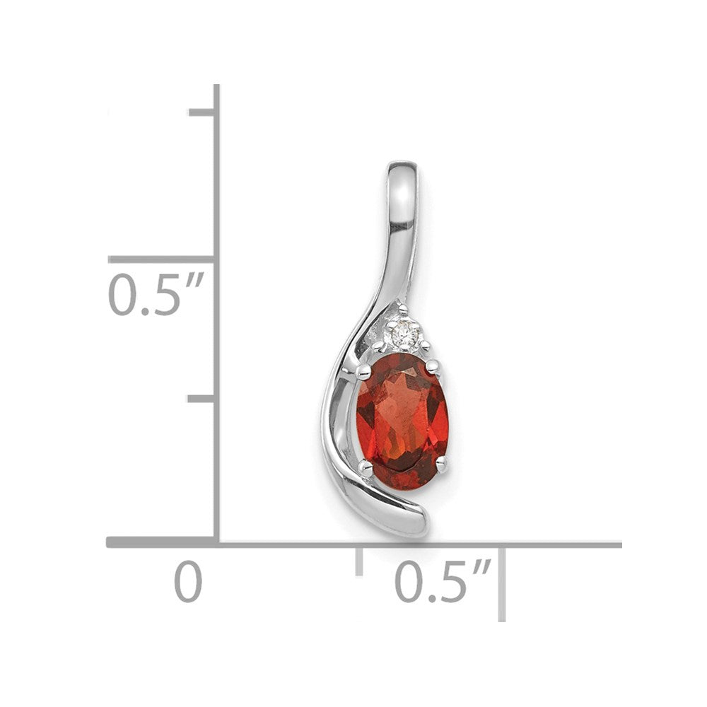 14k White Gold 6x4 Oval January/Garnet and Diamond Pendant