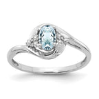 14k White Gold 6x4 Oval March/Aquamarine and Diamond Ring