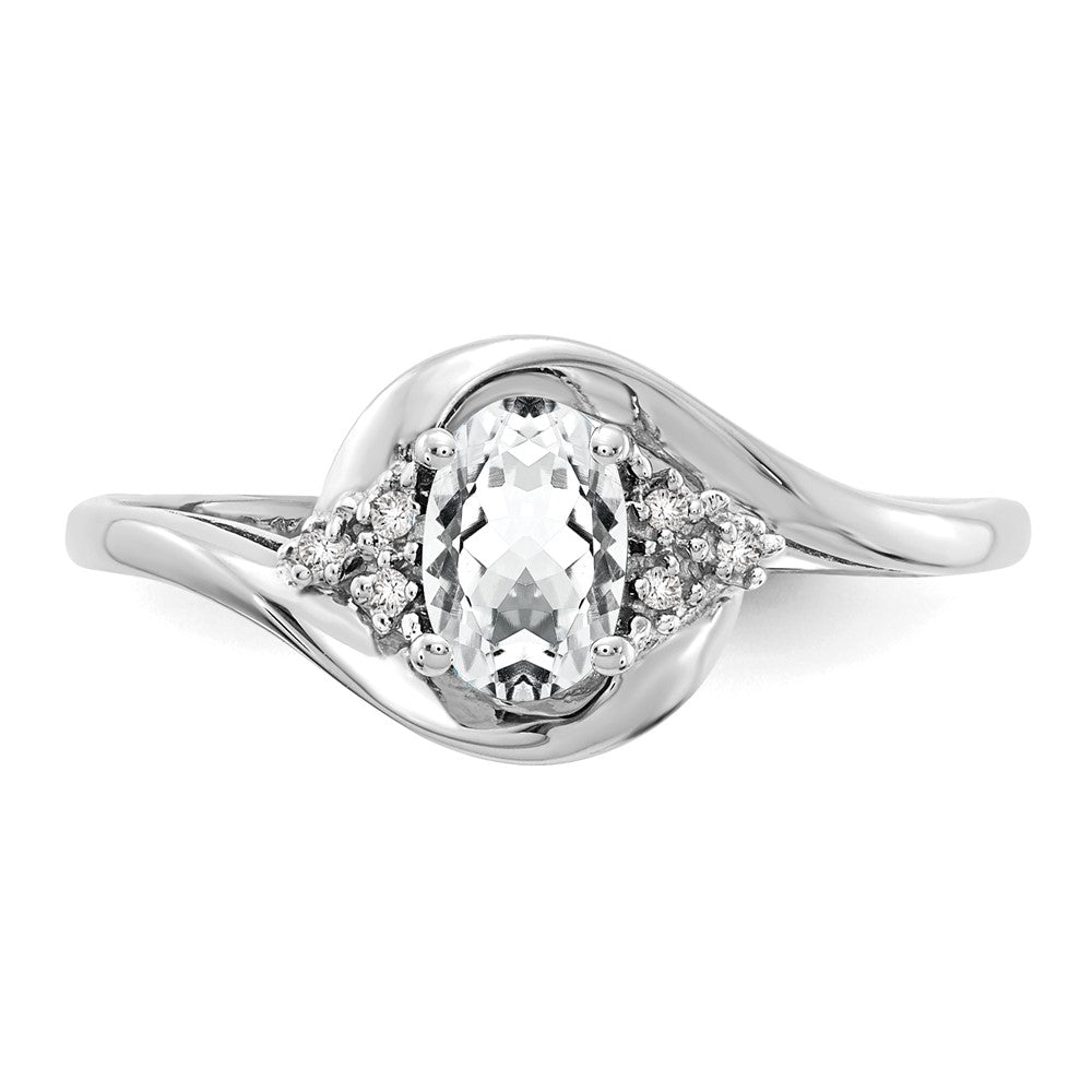 14k White Gold 6x4 Oval April/White Topaz and Diamond Ring
