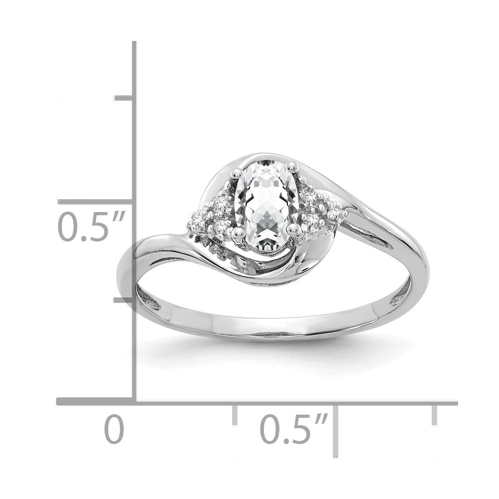 14k White Gold 6x4 Oval April/White Topaz and Diamond Ring