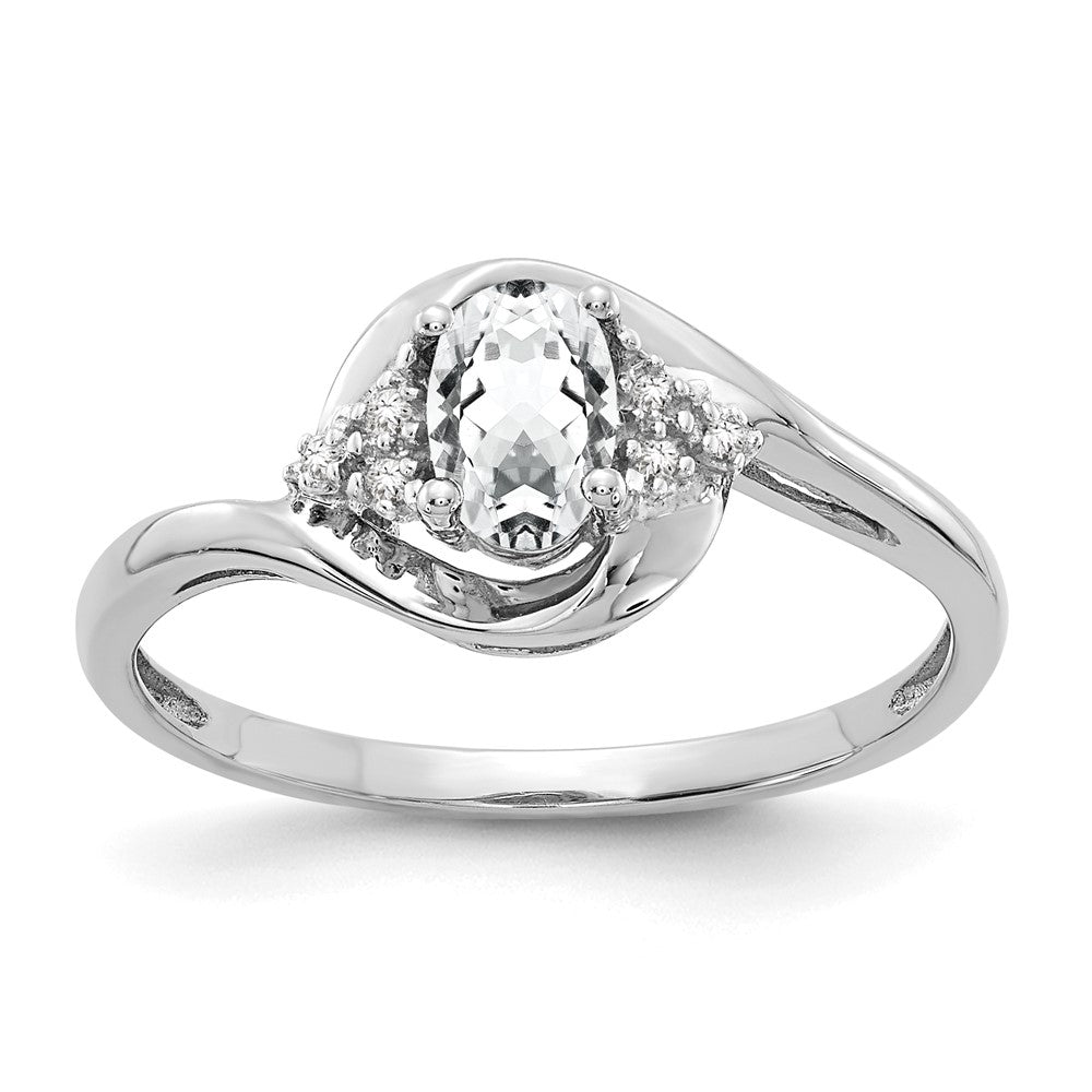 14k White Gold 6x4 Oval April/White Topaz and Diamond Ring