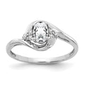 14k White Gold 6x4 Oval April/White Topaz and Diamond Ring
