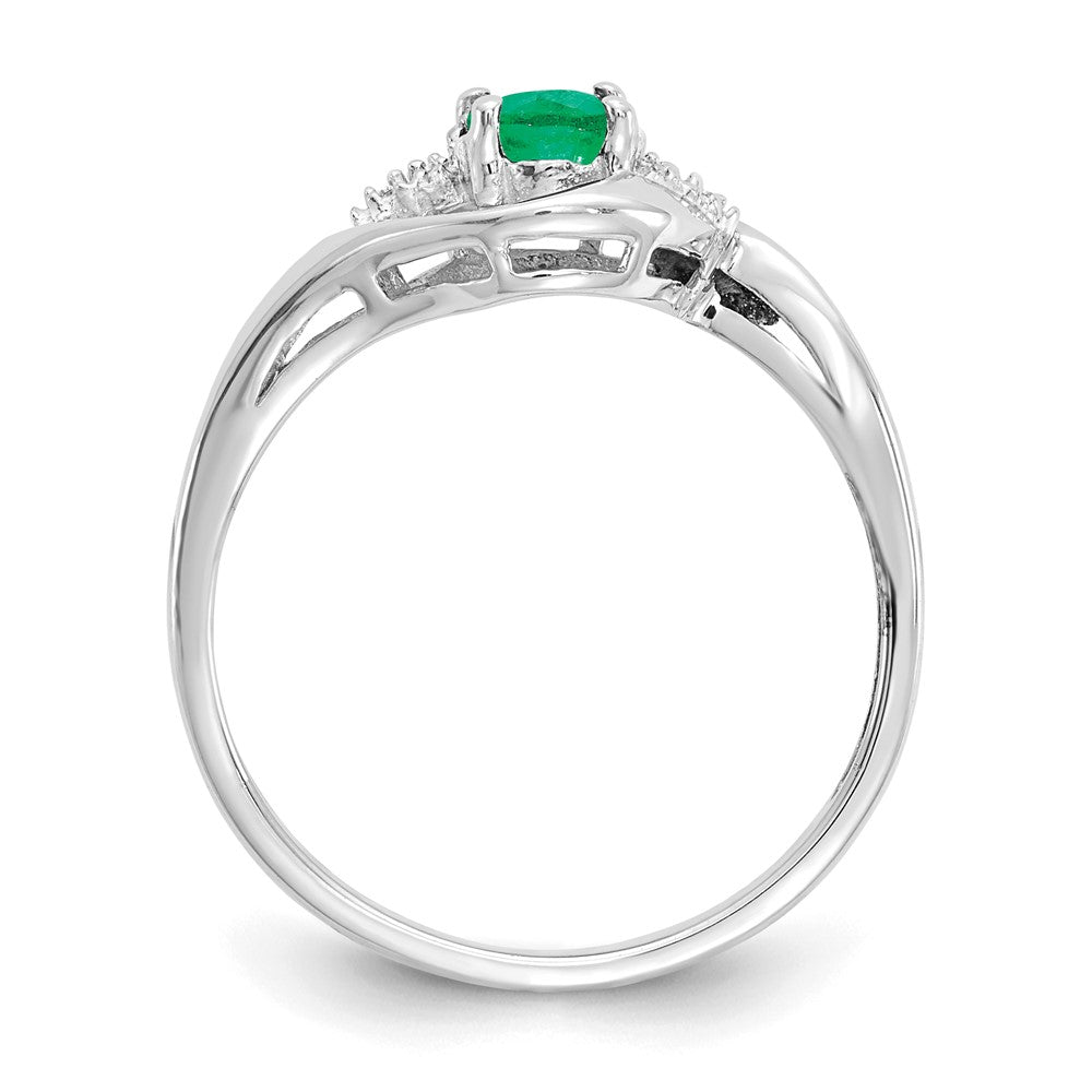14k White Gold 6x4 Oval May/Emerald and Diamond Ring